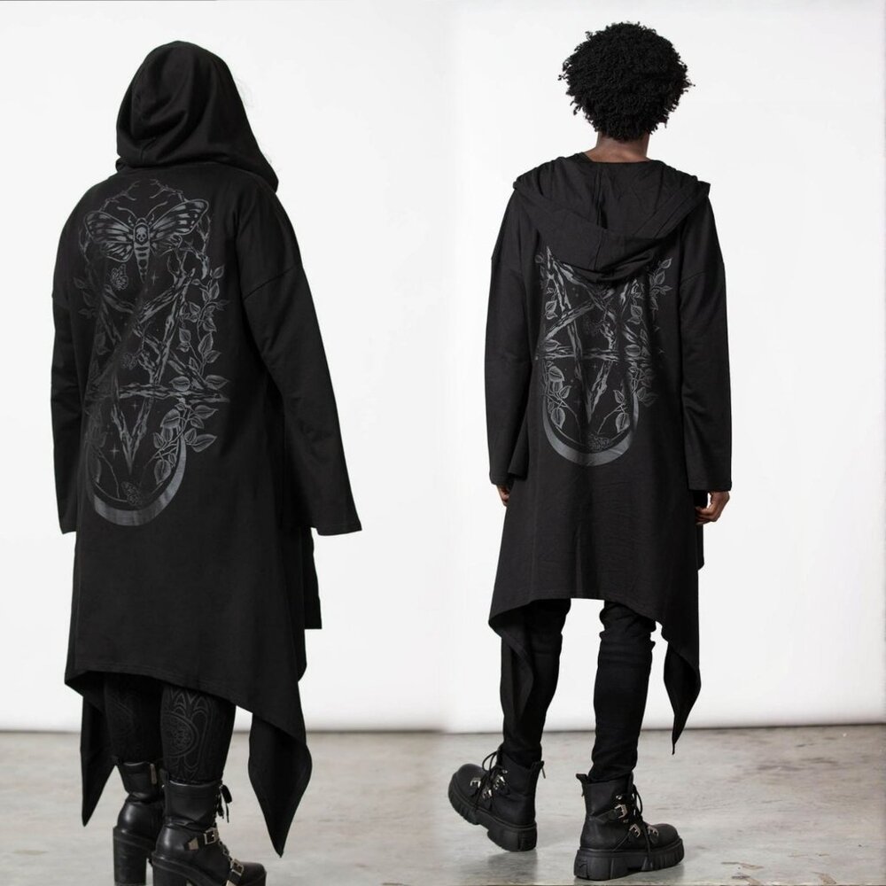 Killstar ✦ Lunar Wizard Hooded Cardigan ✦ Black Drape Hem Alt-Core Goth 2XL NWT - Picture 3 of 9